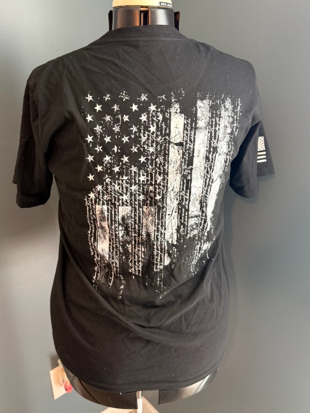 Grunt Style Black Short Sleeve Tee with Distressed White American Flag